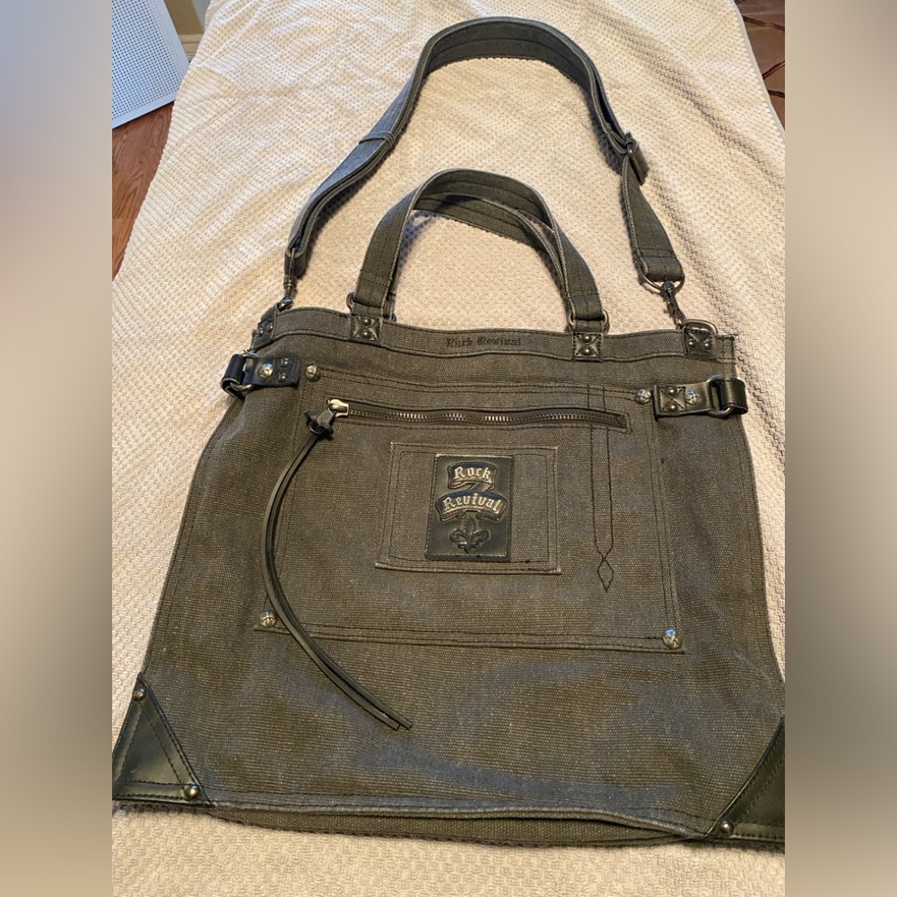Rock Revival Grey/Black denim messenger shoulder handbag pre-owned
